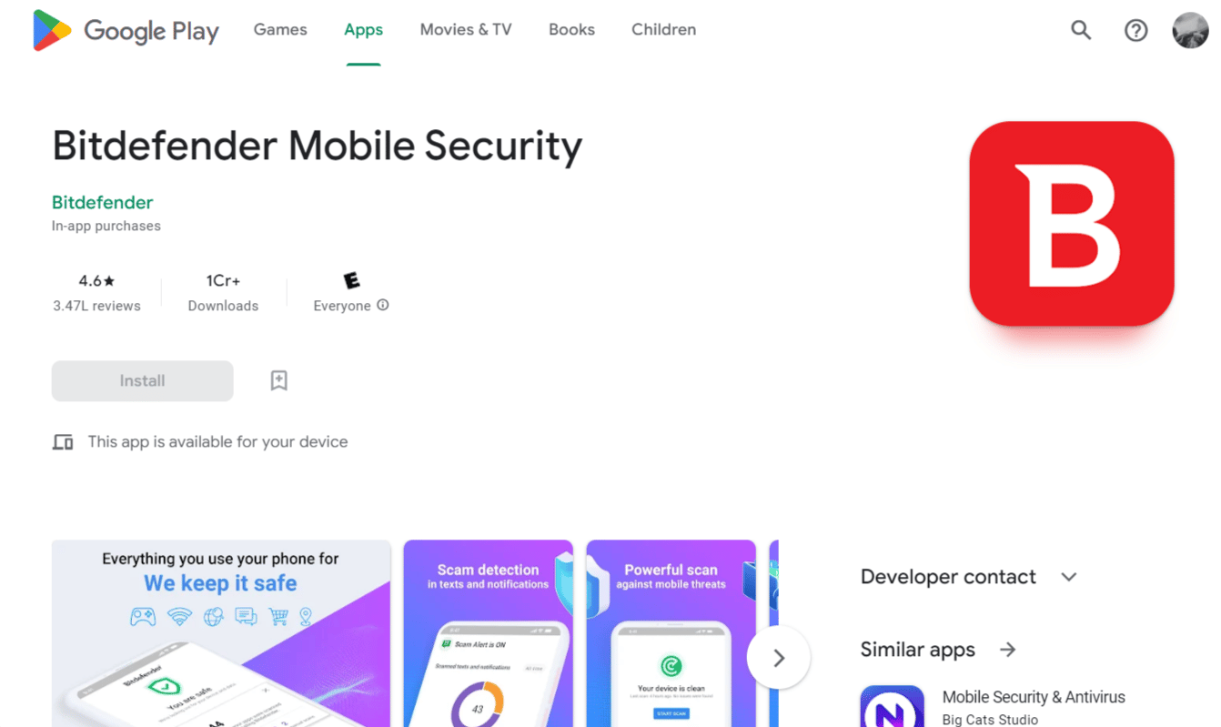 Bitdefender Mobil Güvenlik Play Store