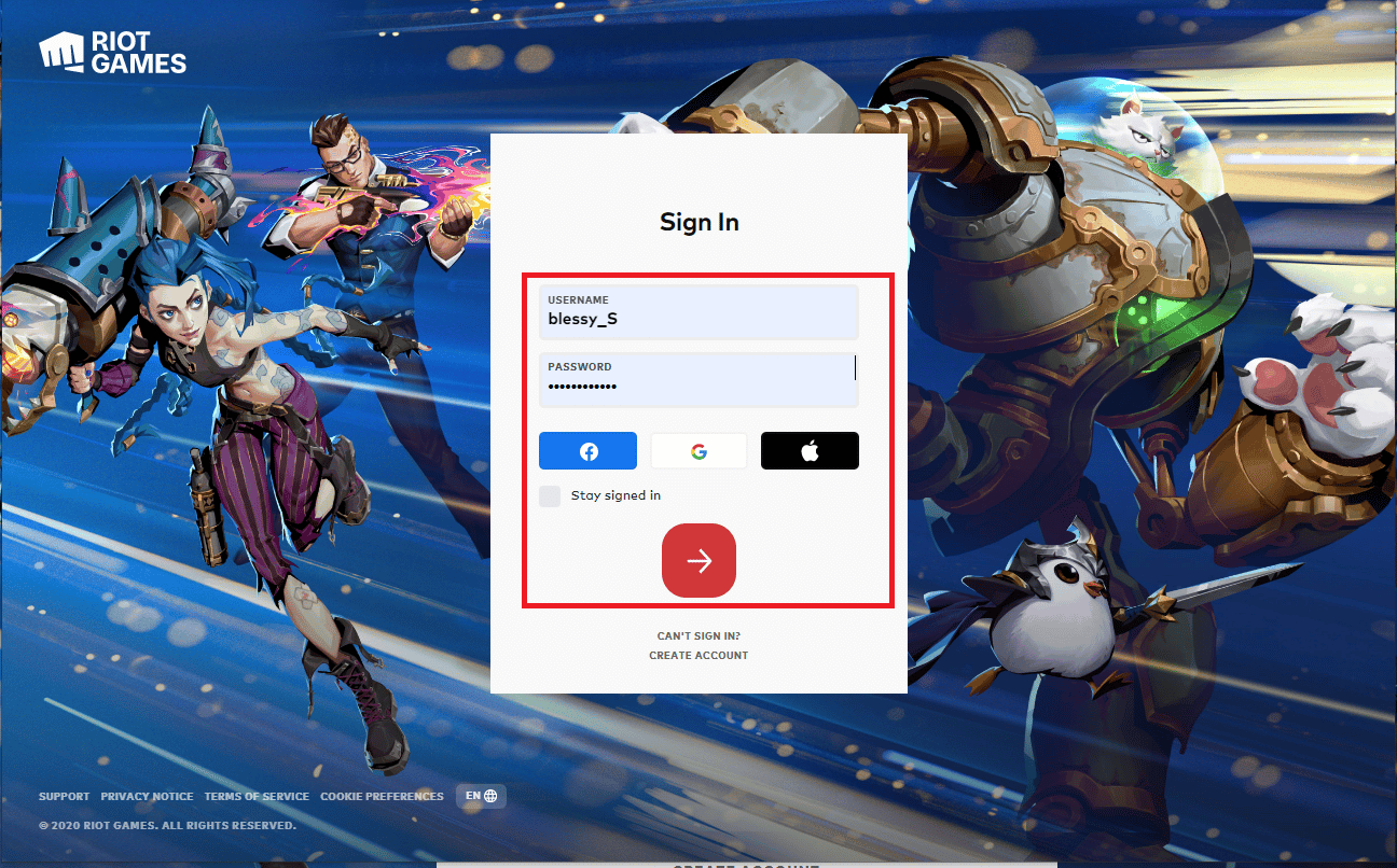 Kunjungi halaman login Riot dan login ke akun Anda | Cara Menghapus Akun Kerusuhan Anda