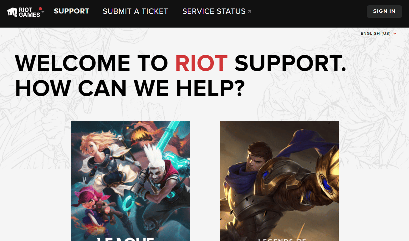 صفحة دعم Riot Games