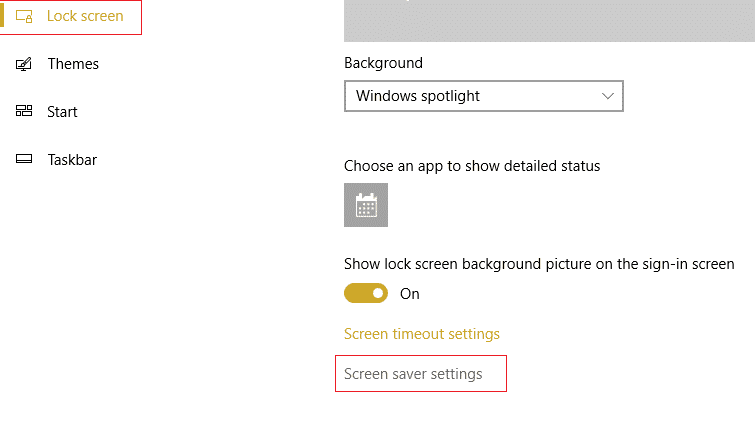 Wählen Sie Sperrbildschirm und klicken Sie dann auf Bildschirmschonereinstellungen