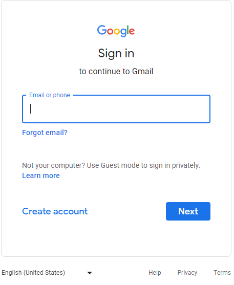 打开 Gmail 登录页面