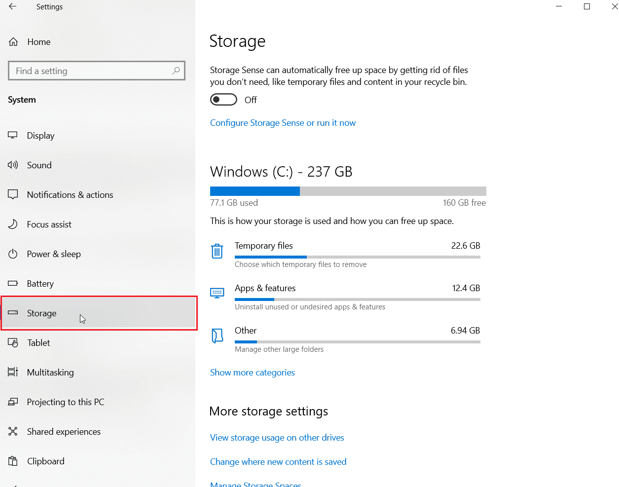 Klicken Sie auf die Registerkarte Speicher