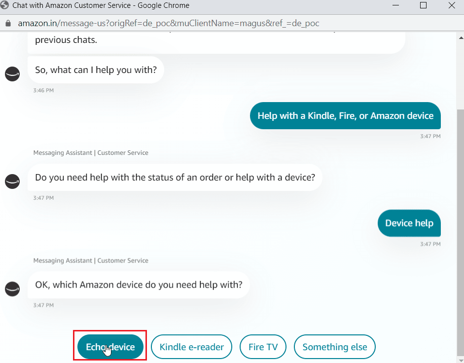 haga clic en dispositivo Echo. Solucionar el error de Alexa 10 2 17 5 1 en Echo Dot