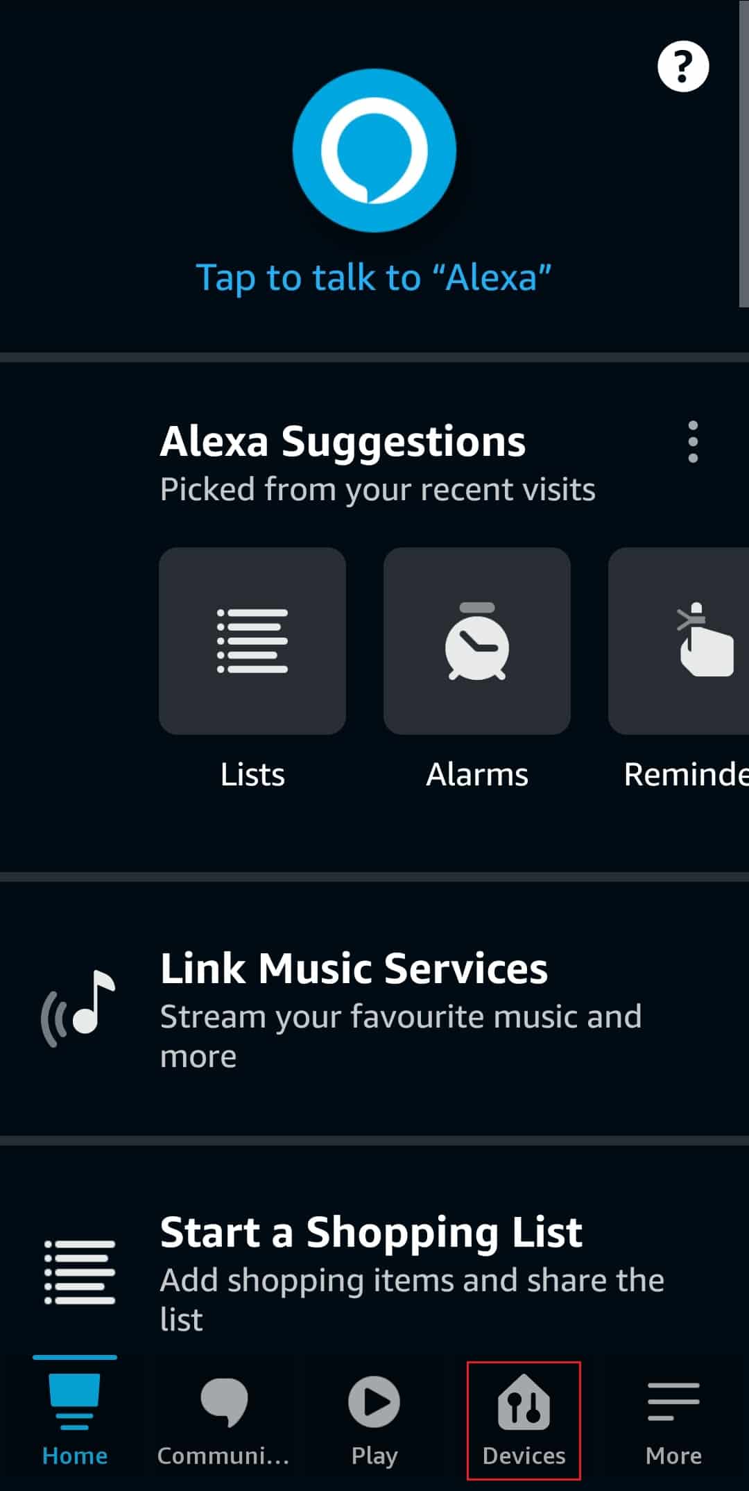 แตะที่อุปกรณ์ในแอป Amazon Alexa