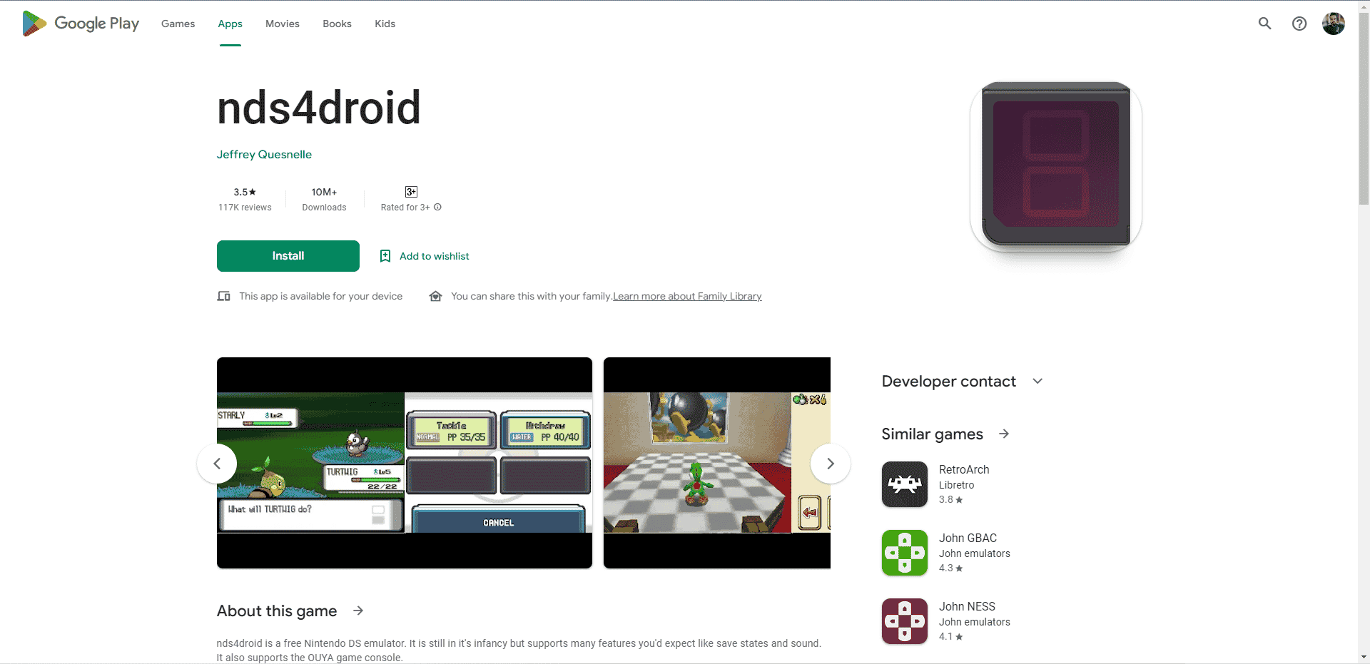 nds4droid Play Store-Webseite. Bester 3D-Emulator-Download für Android APK