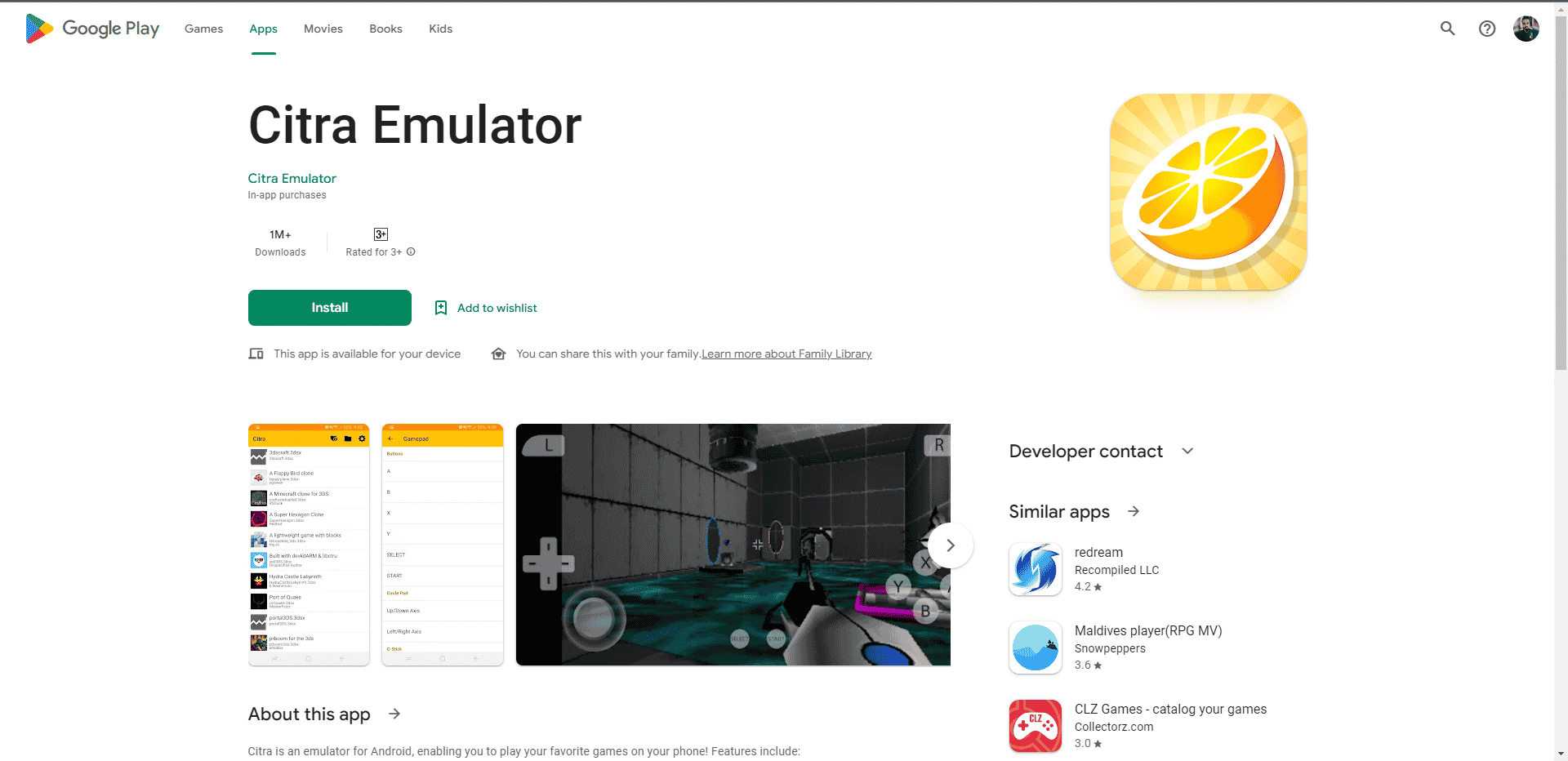 Halaman web play store emulator Citra