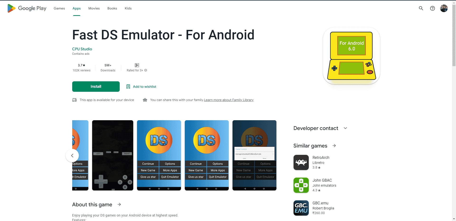 Pagina Web del negozio di riproduzione dell'emulatore Fast DS. Miglior download di emulatore 3D per APK Android