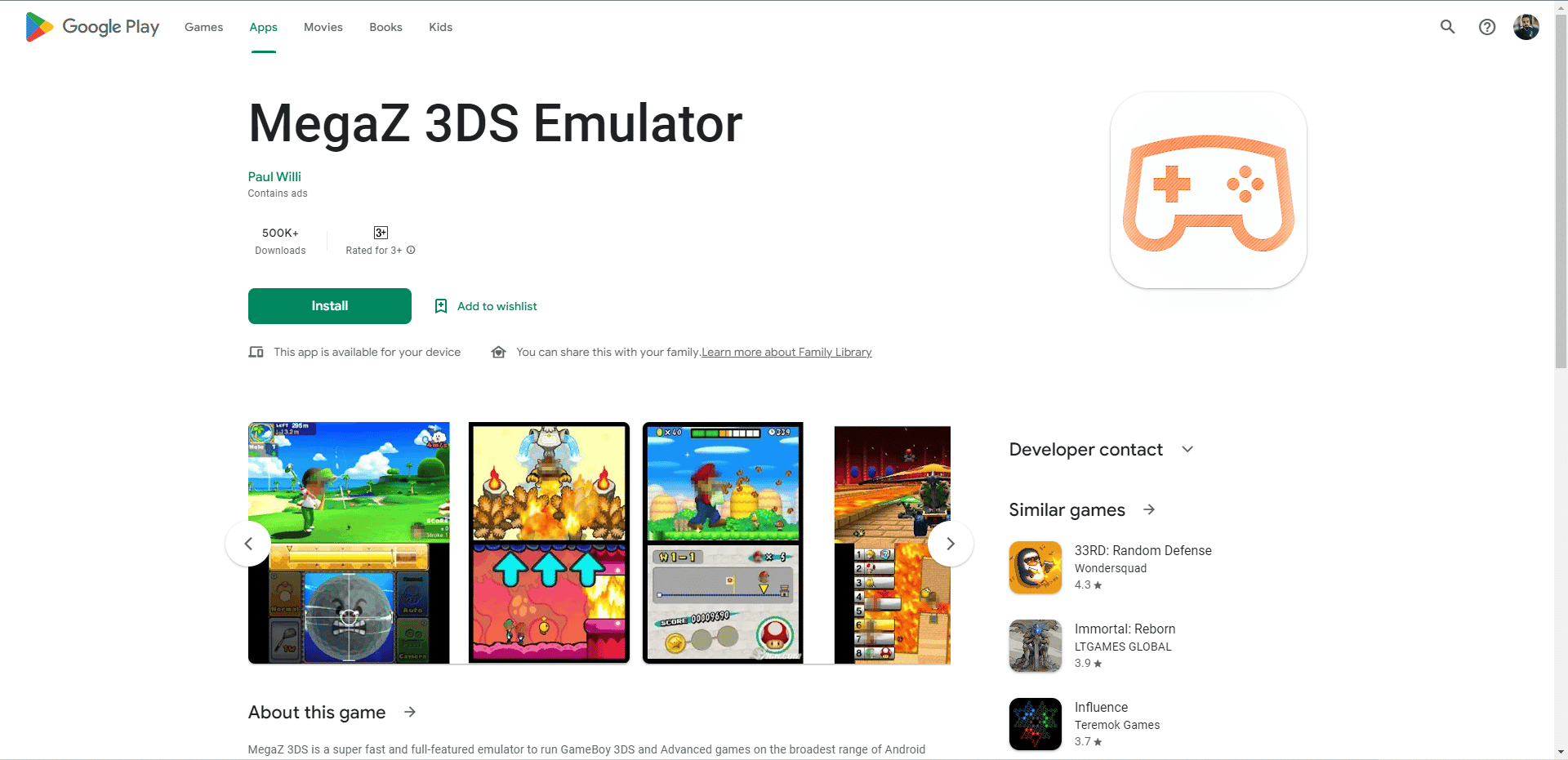 MegaZ 3DS Emulator play store halaman web. Unduh Emulator 3D Terbaik untuk APK Android