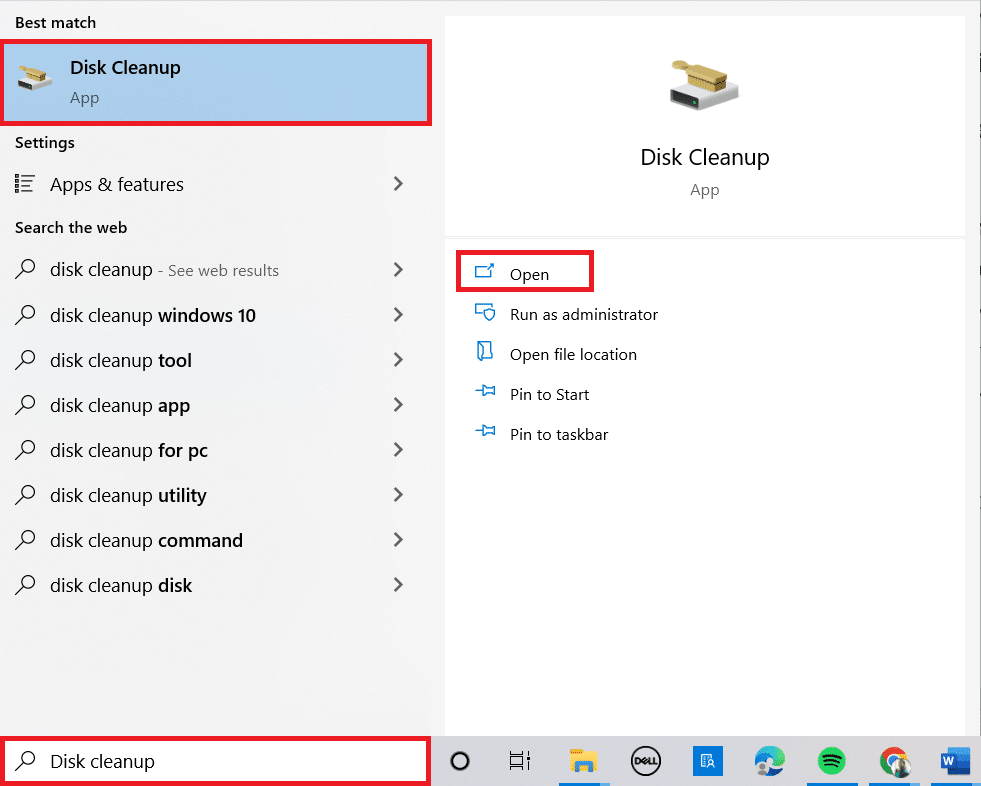 buka Pembersihan disk. Perbaiki Kode Kesalahan 0x80070456 0xa0019 di Windows 10