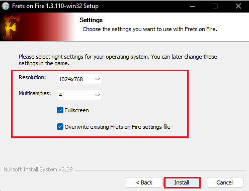 インストールボタンをクリックします。 Windows 10でFrets on Fireをプレイする方法