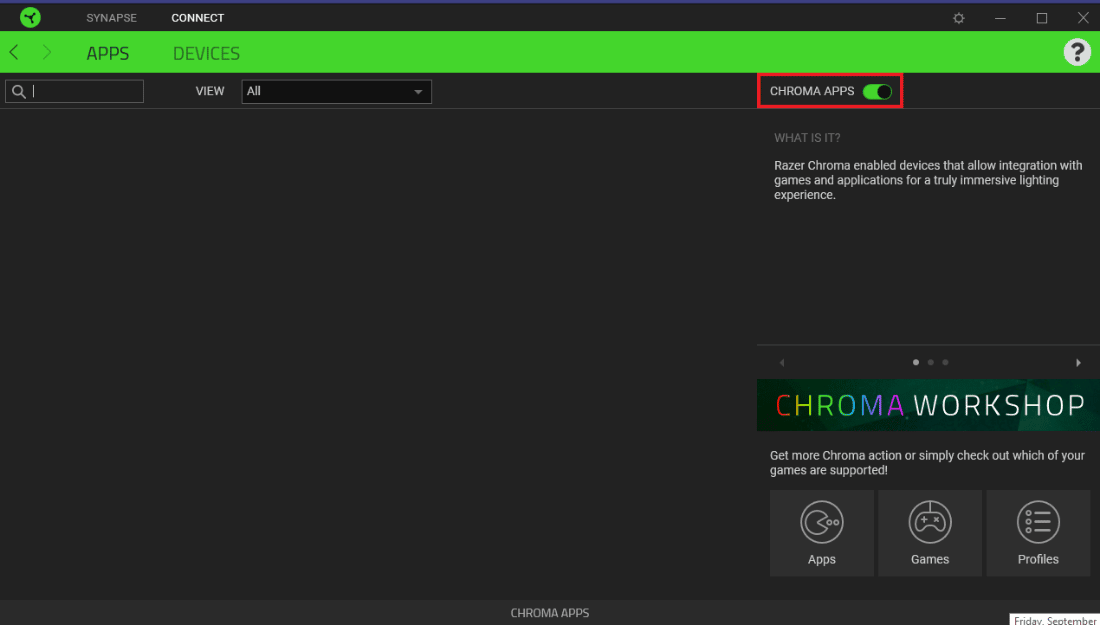 สลับไปที่แอป CHROMA วิธีแก้ไข Razer Audio Visualizer ไม่ทำงาน