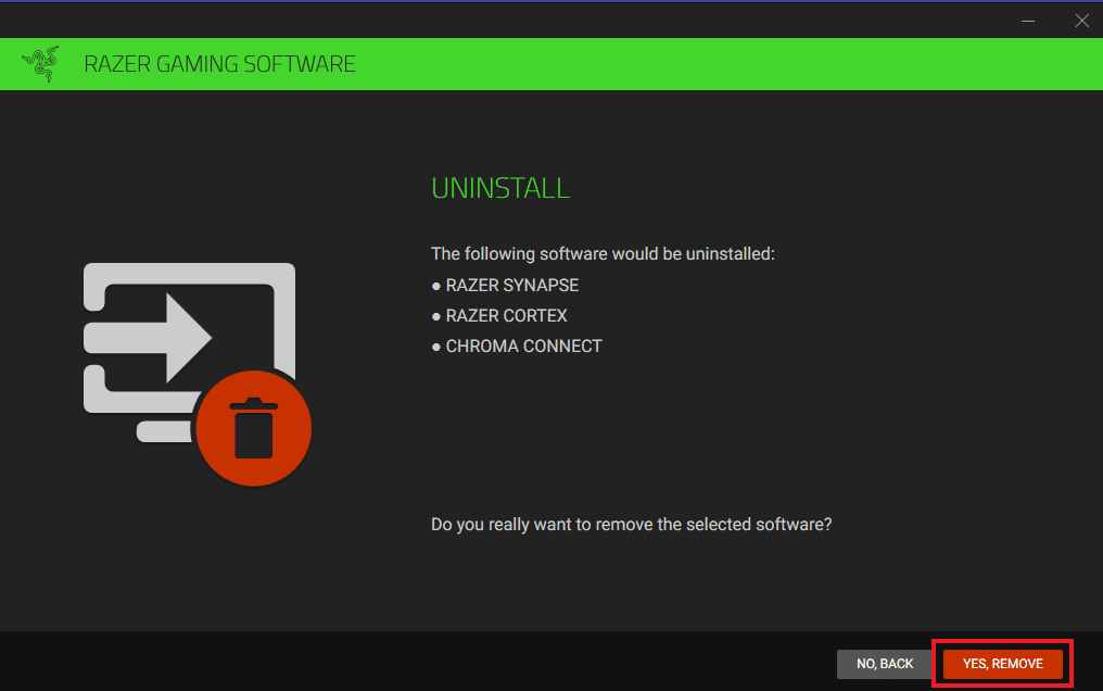 انقر على زر YES REMOVE. كيفية إصلاح مصور صوت Razer لا يعمل