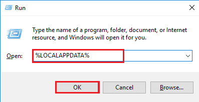 ketik localappdata di kotak dialog Jalankan. Perbaiki App Plex TV Tidak Dapat Terhubung dengan Aman