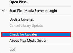 Suchen Sie nach Updates für den Plex Media Server