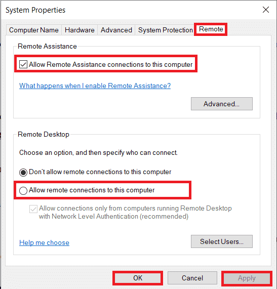 Seleziona le caselle Consenti connessioni di Assistenza remota a questo computer e Consenti connessioni remote