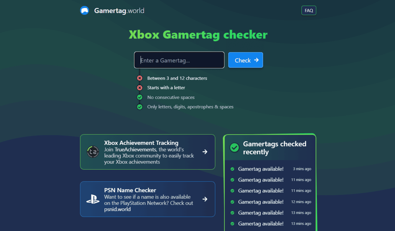 Site do Xbox Gamertag Checker