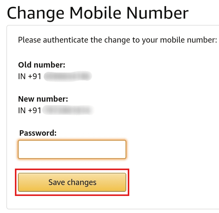 Inserisci la tua password amazon e clicca su Salva modifiche per salvare i dettagli.