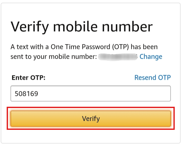 電話で受信した OTP を入力し、[確認] をクリックします。