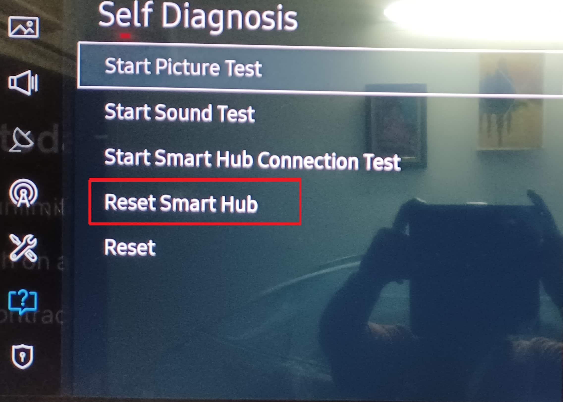 autodiagnóstico restablecer hub inteligente samsung smart tv