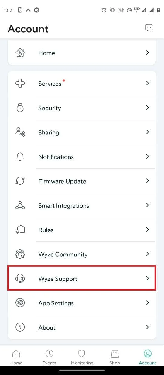 Atingeți Wyze Support