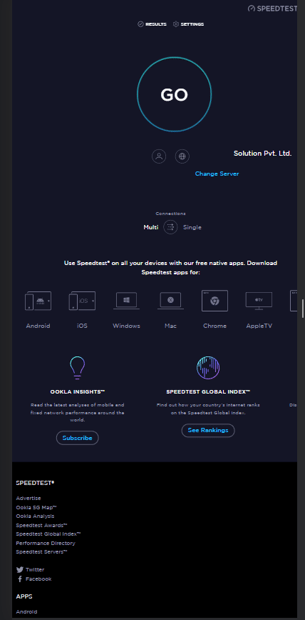 speedtest الروبوت الصفحة