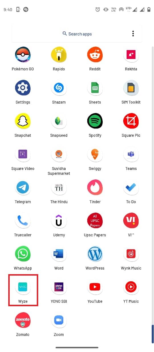 Abra o aplicativo Wyze no menu do seu telefone. Corrigir o erro Wyze 07 no Android