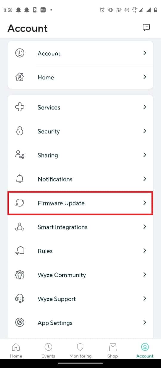 Toque na guia Atualização de firmware