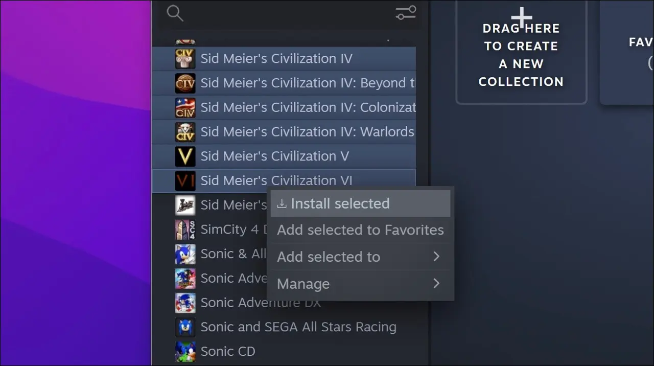 Selectarea mai multor jocuri simultan în Steam