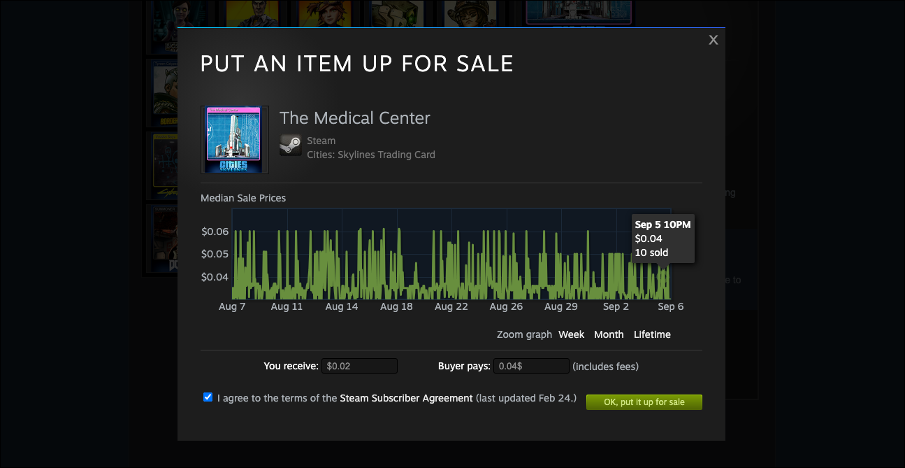 Menjual kartu di Steam