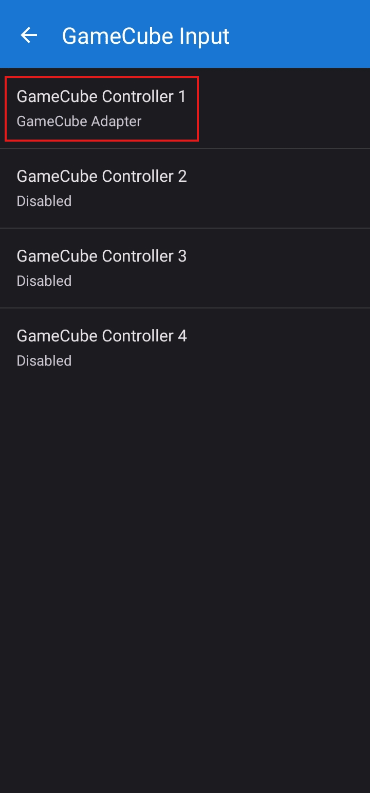 اضغط على GameCube Controller 1.