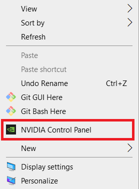 حدد Nvidia Control Panel من قائمة السياق