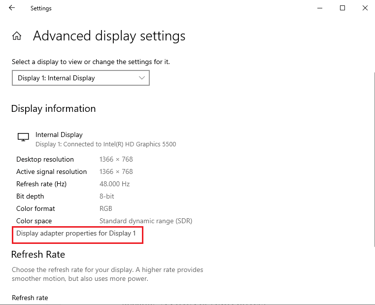 Visualizza le proprietà dell'adattatore. Risolto il problema con il display non in uso attualmente collegato al desktop GPU NVIDIA