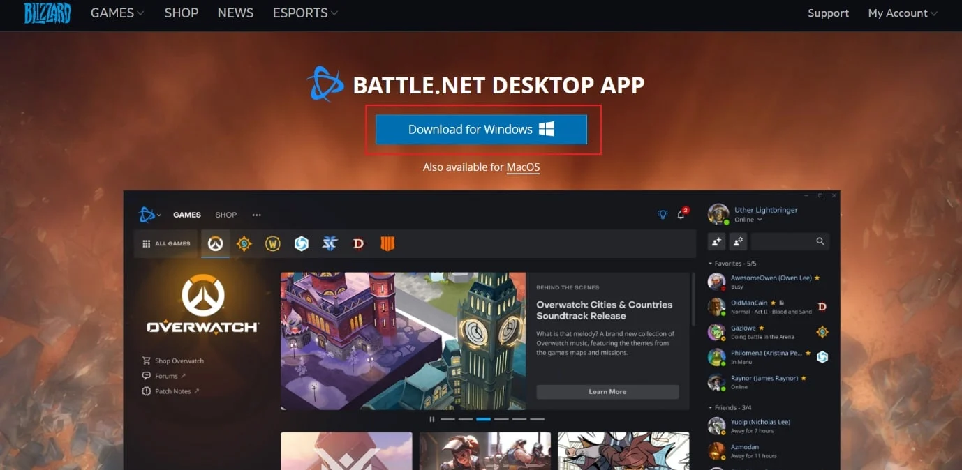 Halaman unduhan resmi Battle.net