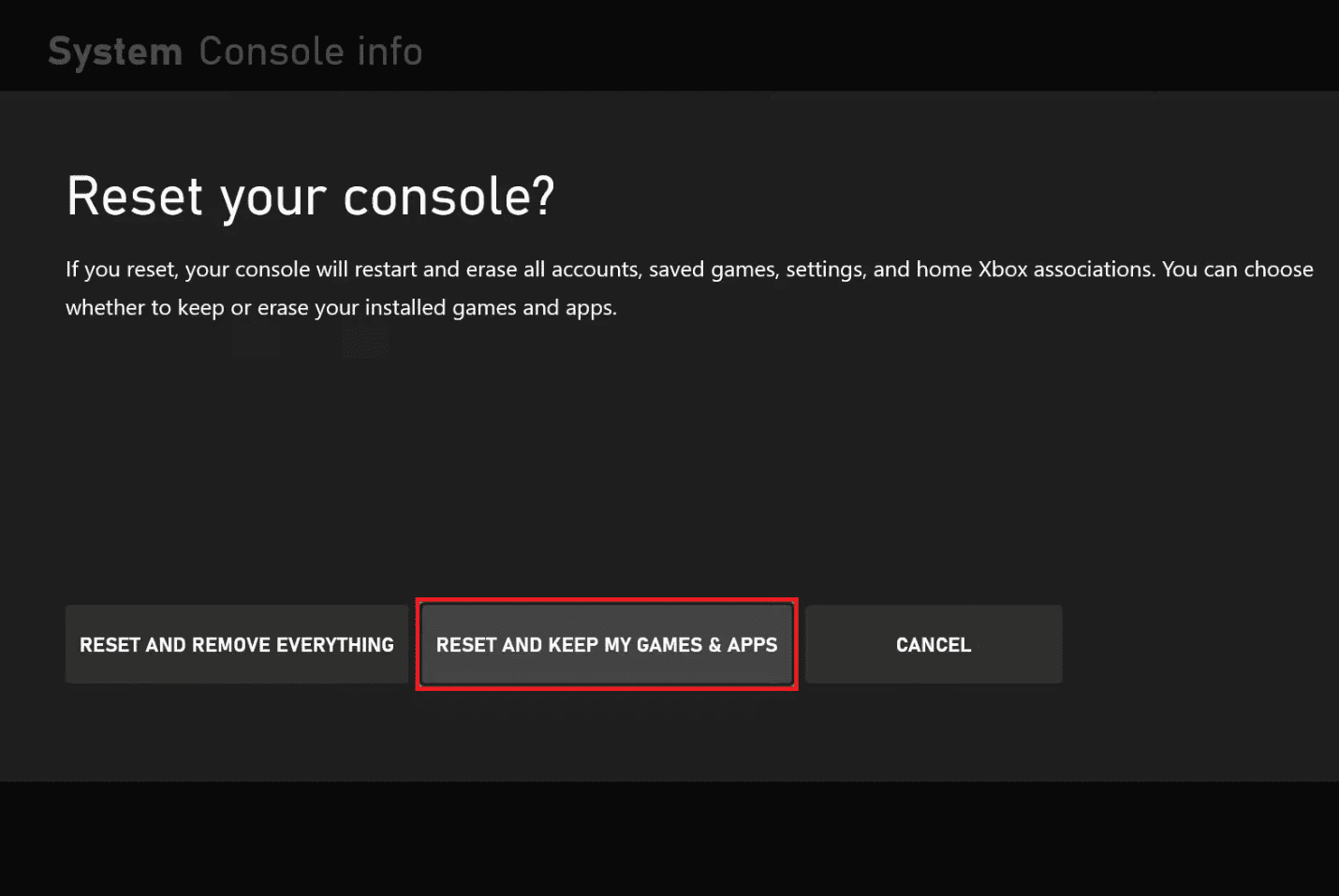 Pilih RESET AND KEEP MY GAMES and APPS. Perbaiki Kode Kesalahan Xbox 0x87af000d