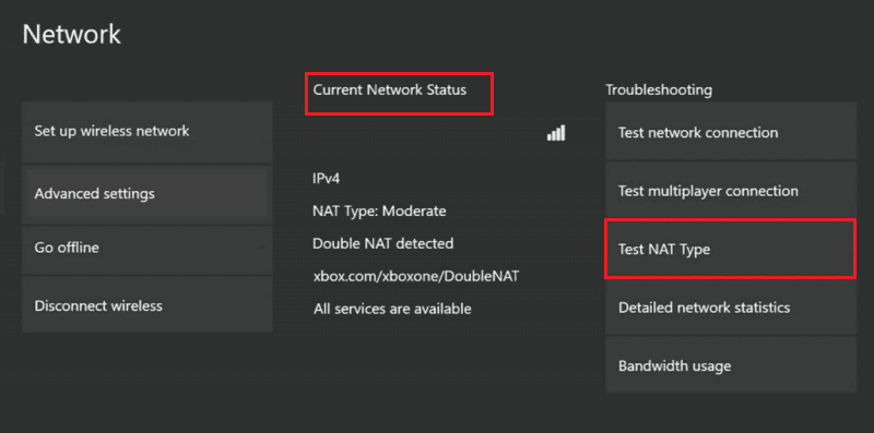 เลือกตัวเลือกทดสอบ NAT Type ในการตั้งค่าเครือข่าย Xbox แก้ไขรหัสข้อผิดพลาด Xbox 0x87af000d