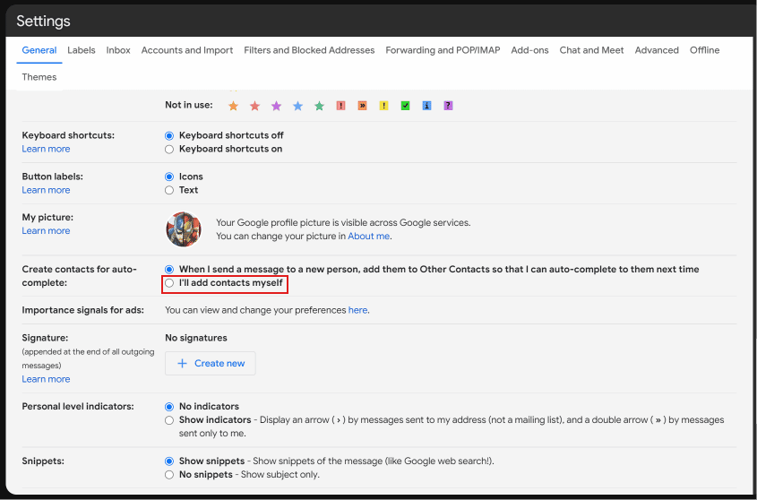 เลื่อนลงและคลิกที่ ฉันจะเพิ่มผู้ติดต่อด้วยตัวเอง ข้าง สร้างผู้ติดต่อสำหรับการเติมข้อความอัตโนมัติ ตัวเลือก | วิธีลบที่อยู่อีเมลจากการป้อนอัตโนมัติของ Gmail บน Android | ลบคำแนะนำอีเมลออกจากแอป Gmail
