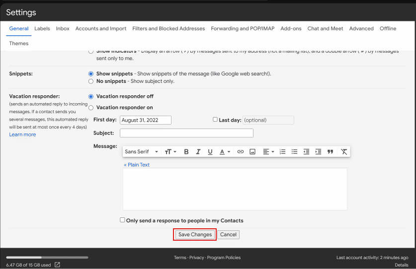 Cliquez sur Enregistrer les modifications. | supprimer les suggestions d'e-mails de l'application Gmail