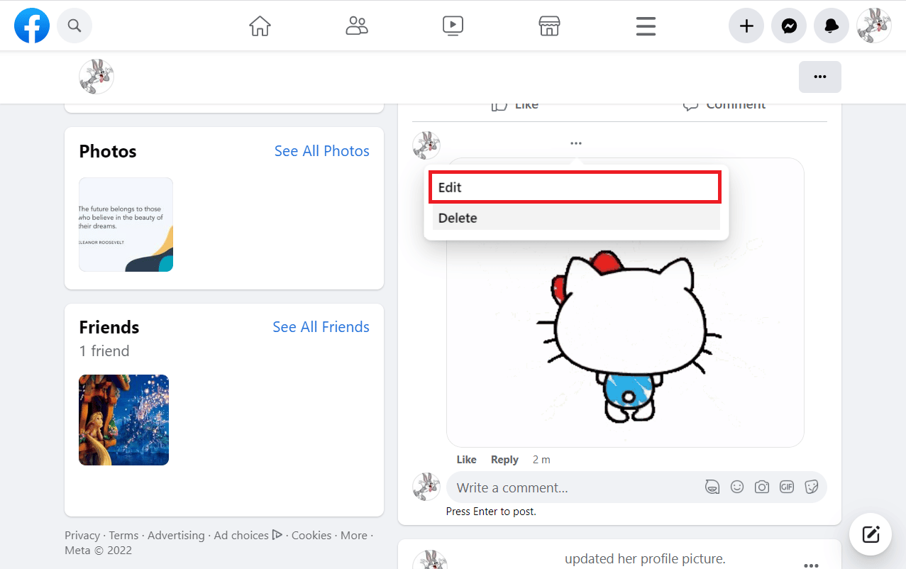 Pilih Sunting | batalkan pengiriman GIF di Messenger