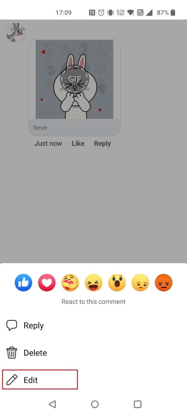 Pilih Sunting | Cara Menghapus GIF di Komentar Facebook | batalkan pengiriman GIF di Messenger