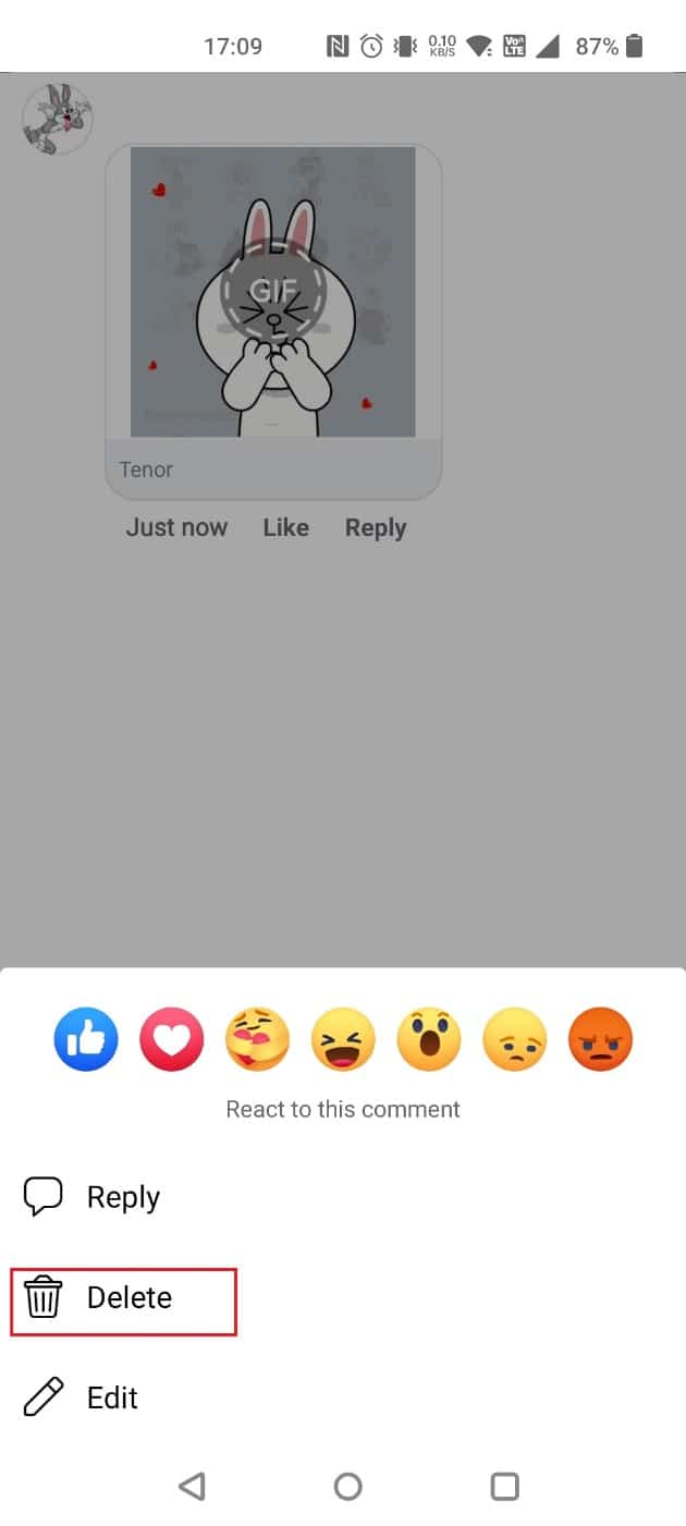 Pilih Hapus | Cara Menghapus GIF di Komentar Facebook | batalkan pengiriman GIF di Messenger