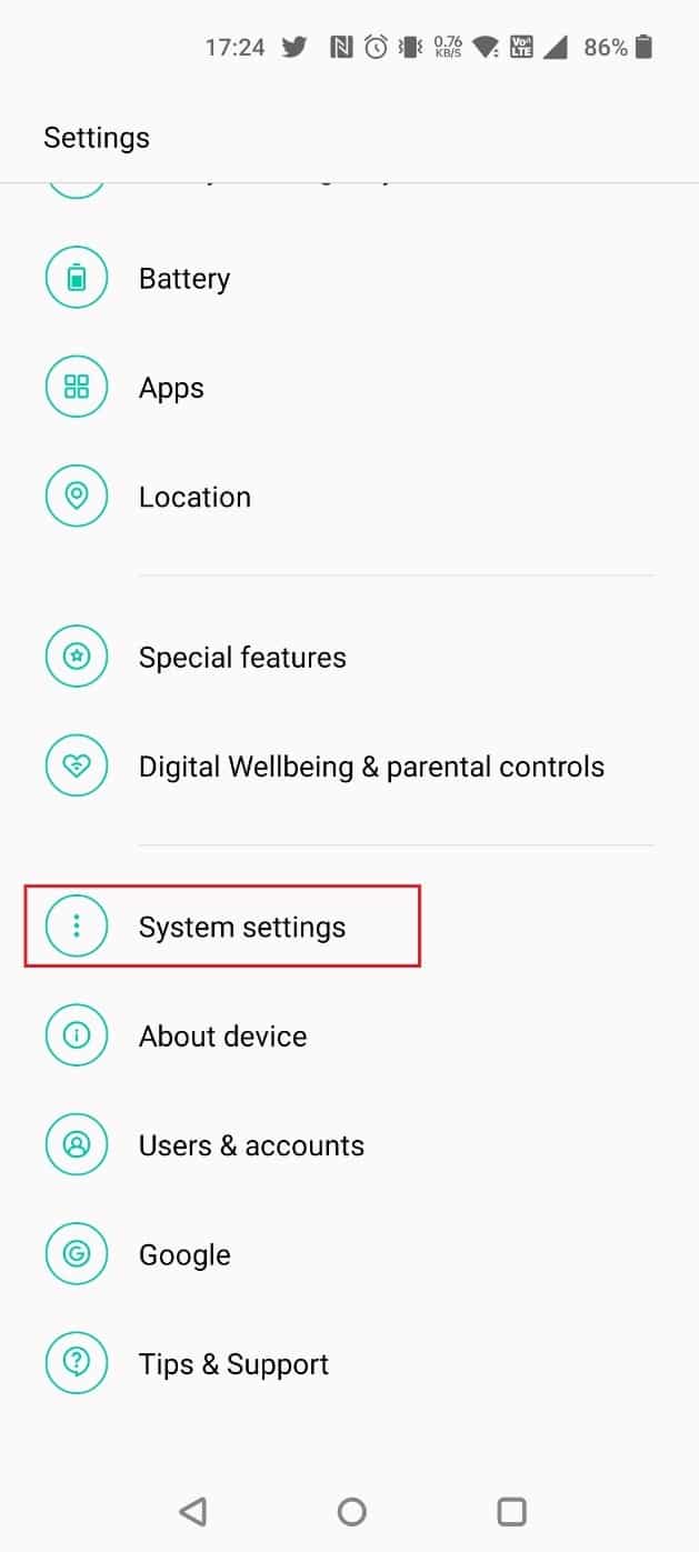 Desliza hacia abajo y toca Configuración del sistema