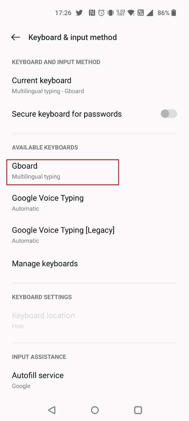 Scegli Gboard in TASTIERE DISPONIBILI | non inviare GIF su Messenger