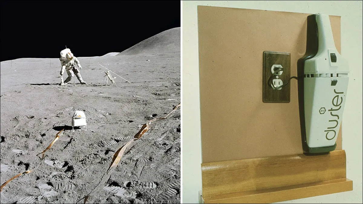 Un astronauta que usa un taladro lunar y el DustBuster, posible gracias a la misma tecnología de motor.