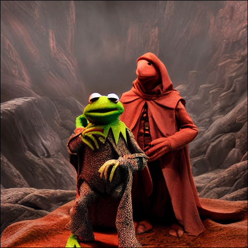 Kermit cu un muppet rău în spate.