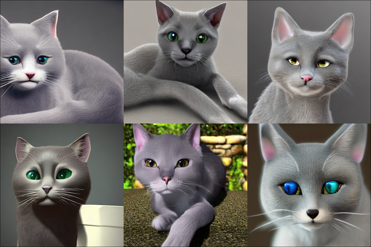 Outro exemplo de gatos cinzas no estilo "Unreal Engine".