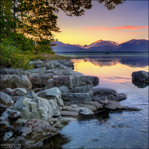 A visão de Stable Diffusion sobre o Monte Katahdin visto do outro lado de um lago.