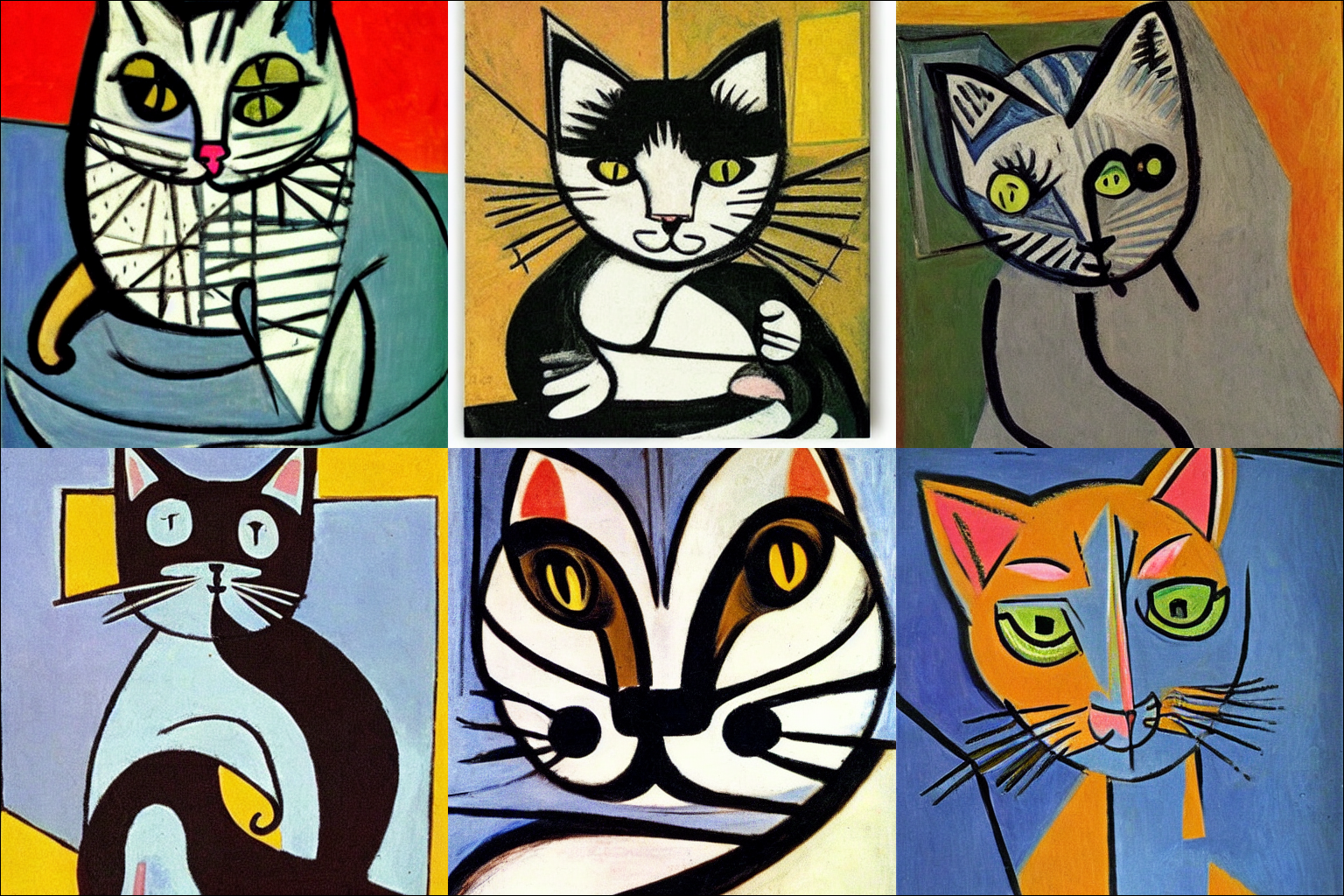 6 Katzen, als Stable Diffusion-Bilder hätte Picasso sie gemalt.