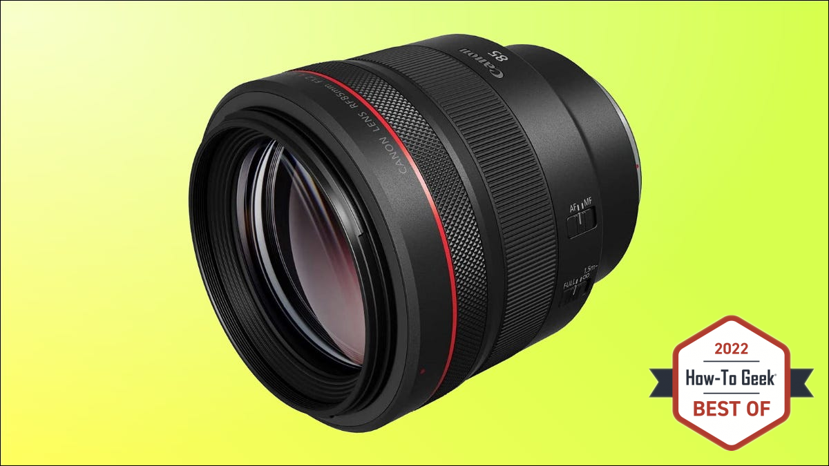 Canon RF 85mm F1.2 L USM su sfondo giallo