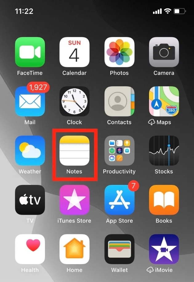 メモアプリを開きます。 iPhoneで隠されたものを見つける方法