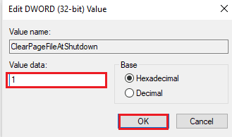 値のデータを 1 に設定し、[OK] をクリックします。 Windows 7 & 10 で RAM を増やす方法